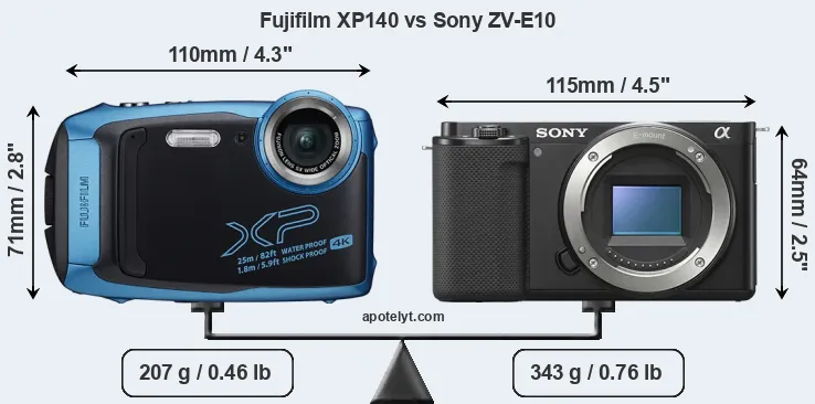 Size Fujifilm XP140 vs Sony ZV-E10