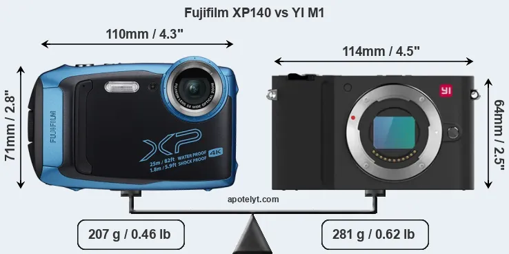 Size Fujifilm XP140 vs YI M1
