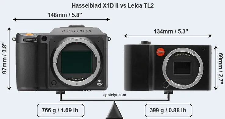 Size Hasselblad X1D II vs Leica TL2