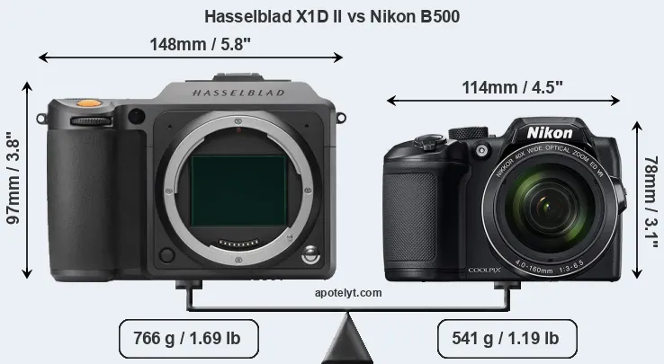 Size Hasselblad X1D II vs Nikon B500
