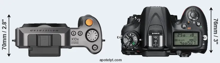 Compare X1D II versus D7200 top