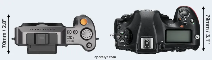 Compare X1D II versus D850 top