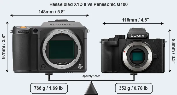 Size Hasselblad X1D II vs Panasonic G100