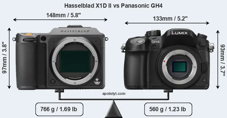 Size Hasselblad X1D II vs Panasonic GH4