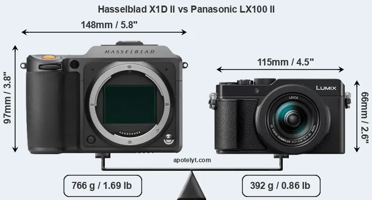 Size Hasselblad X1D II vs Panasonic LX100 II