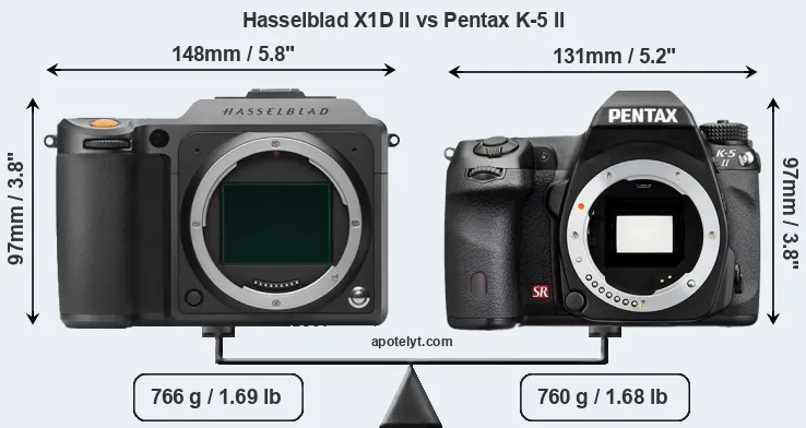 Size Hasselblad X1D II vs Pentax K-5 II