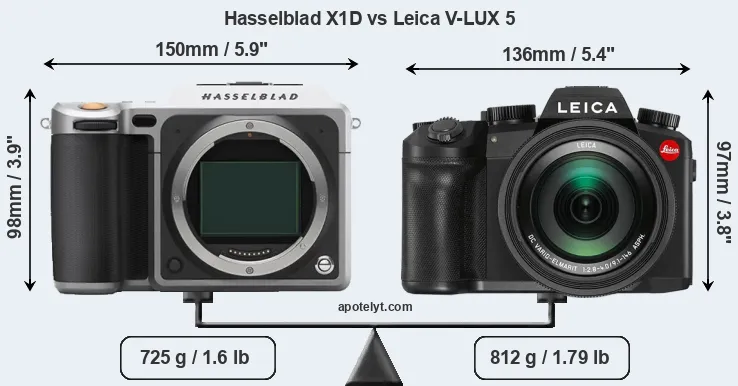 Size Hasselblad X1D vs Leica V-LUX 5