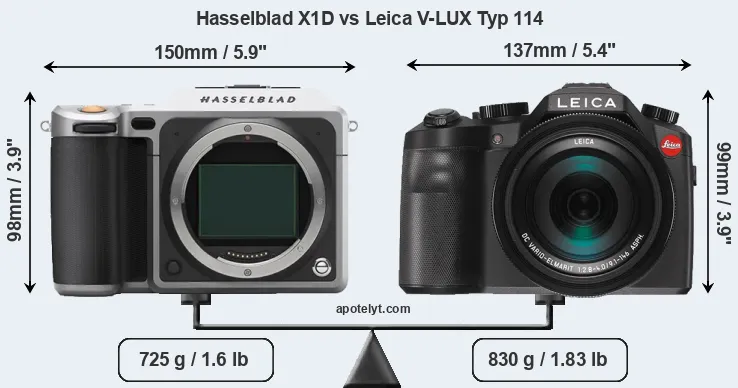 Size Hasselblad X1D vs Leica V-LUX Typ 114