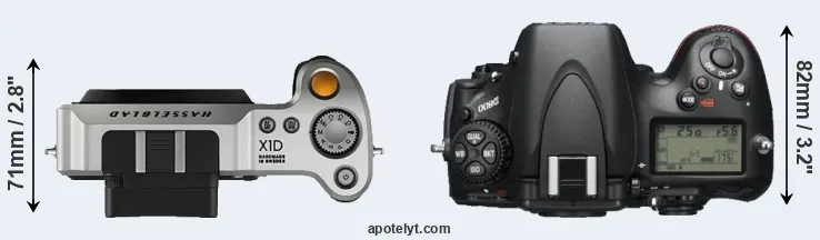 Compare X1D versus D800 top