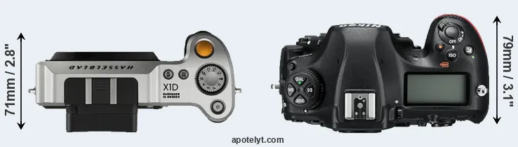 Compare X1D versus D850 top