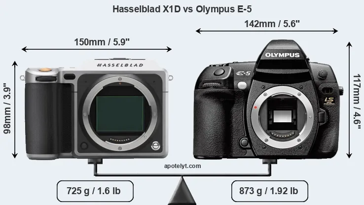 Size Hasselblad X1D vs Olympus E-5