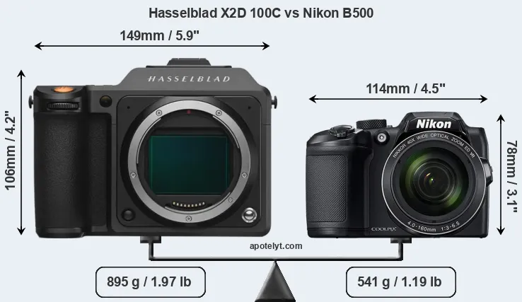 Size Hasselblad X2D 100C vs Nikon B500