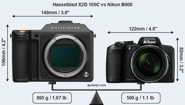 Size Hasselblad X2D 100C vs Nikon B600