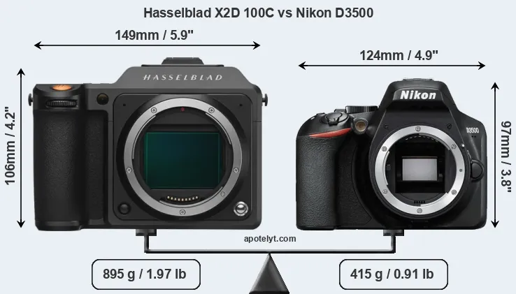 Size Hasselblad X2D 100C vs Nikon D3500