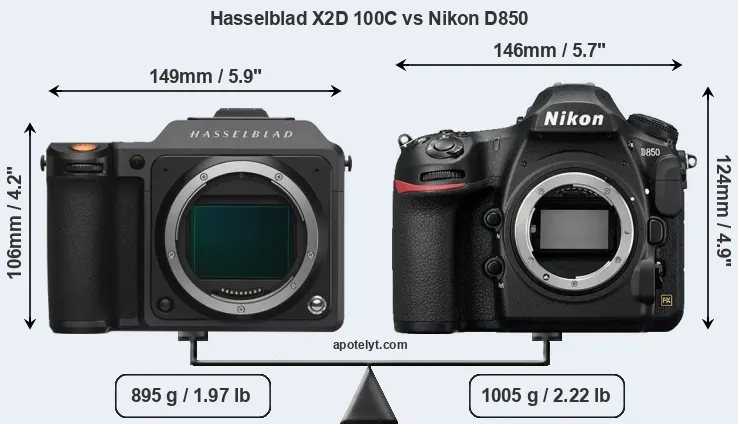 Size Hasselblad X2D 100C vs Nikon D850