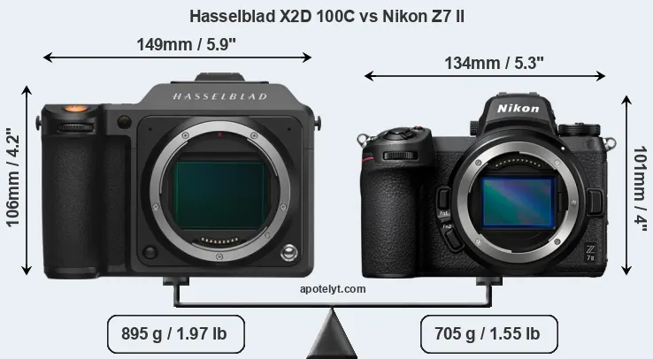 Size Hasselblad X2D 100C vs Nikon Z7 II