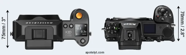 Compare X2D 100C versus Z7 II top
