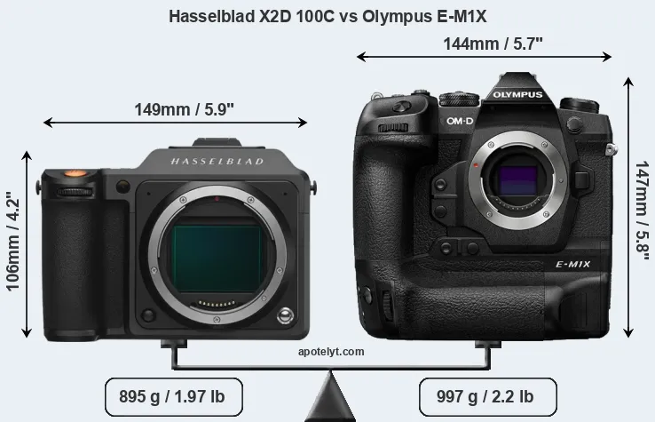Size Hasselblad X2D 100C vs Olympus E-M1X