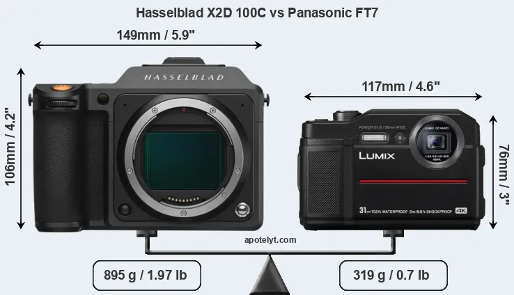 Size Hasselblad X2D 100C vs Panasonic FT7