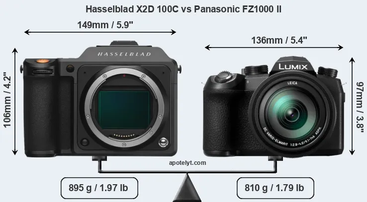 Size Hasselblad X2D 100C vs Panasonic FZ1000 II