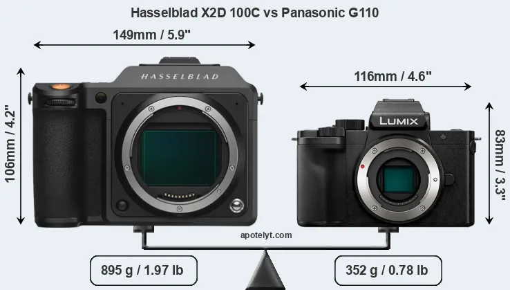 Size Hasselblad X2D 100C vs Panasonic G110