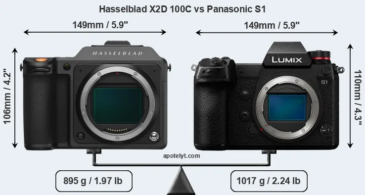 Size Hasselblad X2D 100C vs Panasonic S1