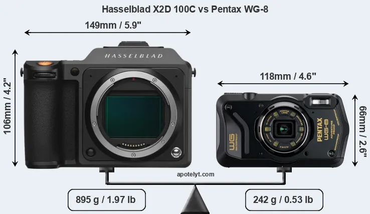 Size Hasselblad X2D 100C vs Pentax WG-8