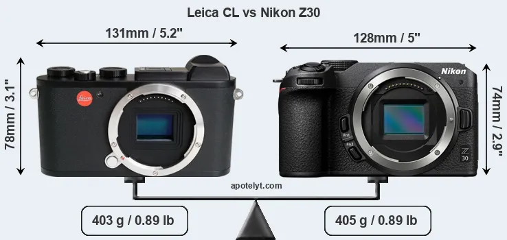 Size Leica CL vs Nikon Z30