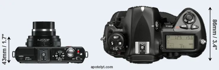 Compare D-LUX 5 versus D2X top