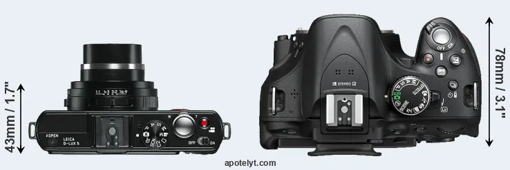 Compare D-LUX 5 versus D5200 top