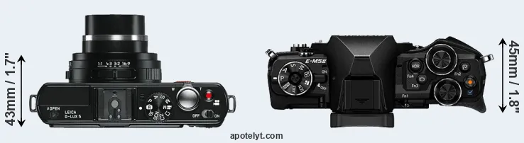 Compare D-LUX 5 versus E-M5 II top