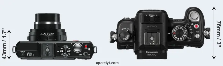 Compare D-LUX 5 versus GH2 top