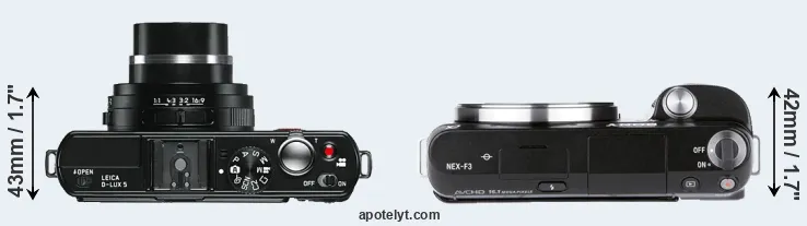 Compare D-LUX 5 versus NEX-F3 top