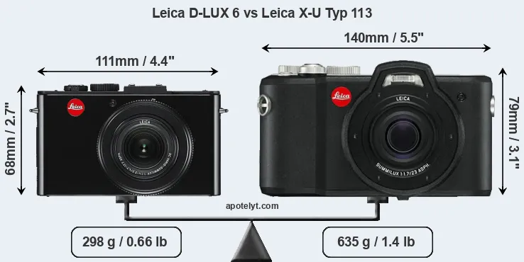 Size Leica D-LUX 6 vs Leica X-U Typ 113