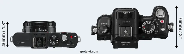 Compare D-LUX 6 versus GH2 top