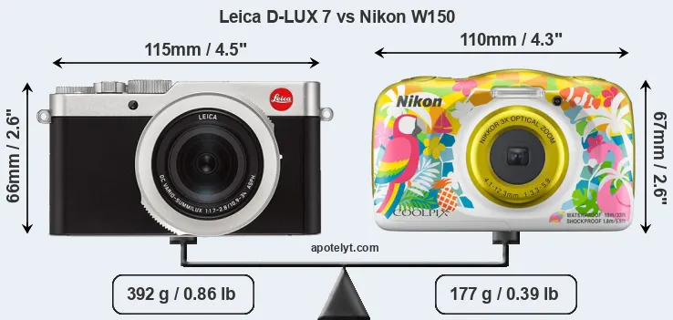 Size Leica D-LUX 7 vs Nikon W150
