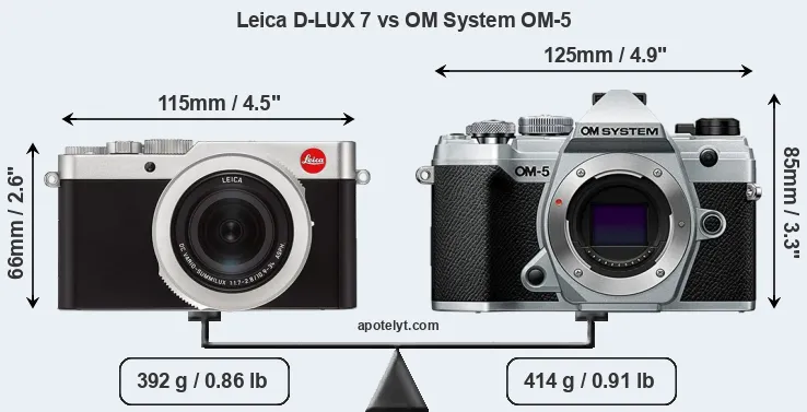 Size Leica D-LUX 7 vs OM System OM-5