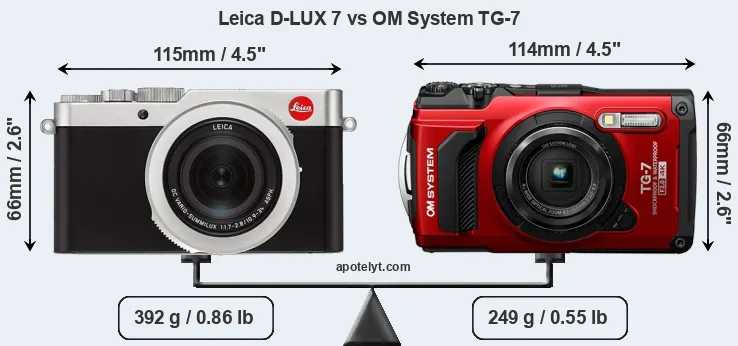 Size Leica D-LUX 7 vs OM System TG-7