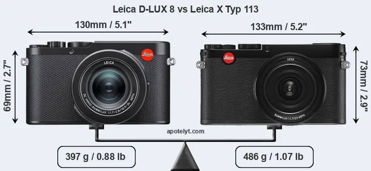 Size Leica D-LUX 8 vs Leica X Typ 113