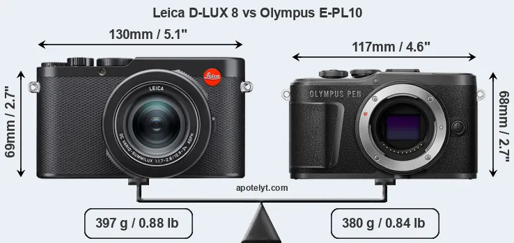 Size Leica D-LUX 8 vs Olympus E-PL10