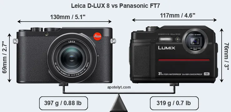 Size Leica D-LUX 8 vs Panasonic FT7