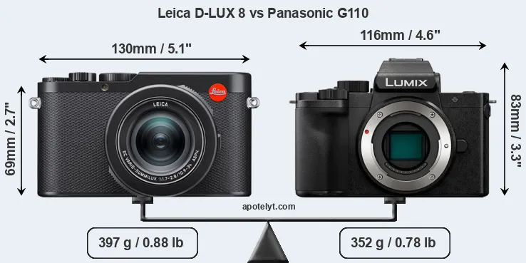 Size Leica D-LUX 8 vs Panasonic G110