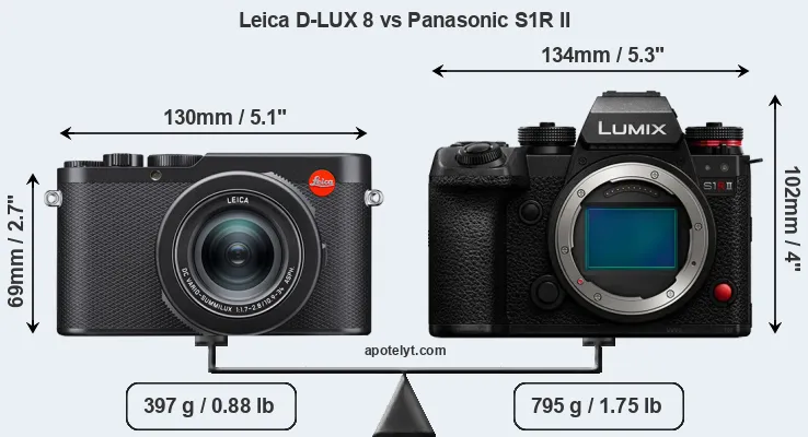 Size Leica D-LUX 8 vs Panasonic S1R II
