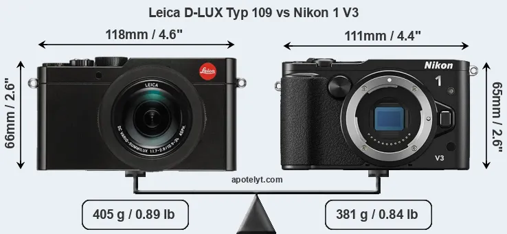 Size Leica D-LUX Typ 109 vs Nikon 1 V3