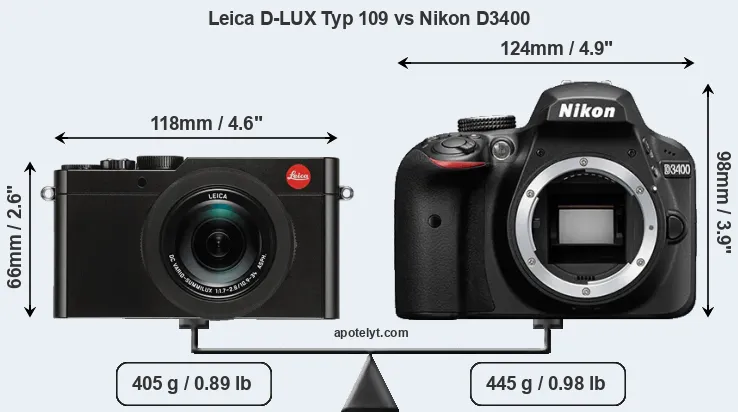 Size Leica D-LUX Typ 109 vs Nikon D3400