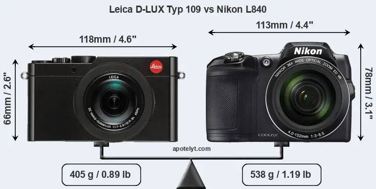 Size Leica D-LUX Typ 109 vs Nikon L840