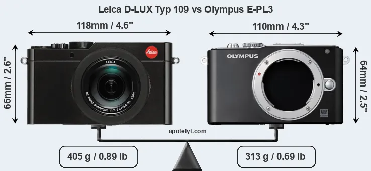 Size Leica D-LUX Typ 109 vs Olympus E-PL3