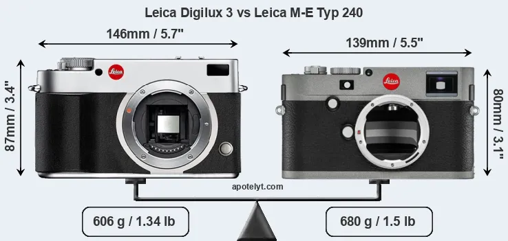 Size Leica Digilux 3 vs Leica M-E Typ 240