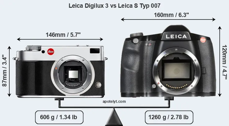 Size Leica Digilux 3 vs Leica S Typ 007