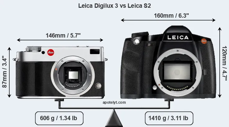 Size Leica Digilux 3 vs Leica S2